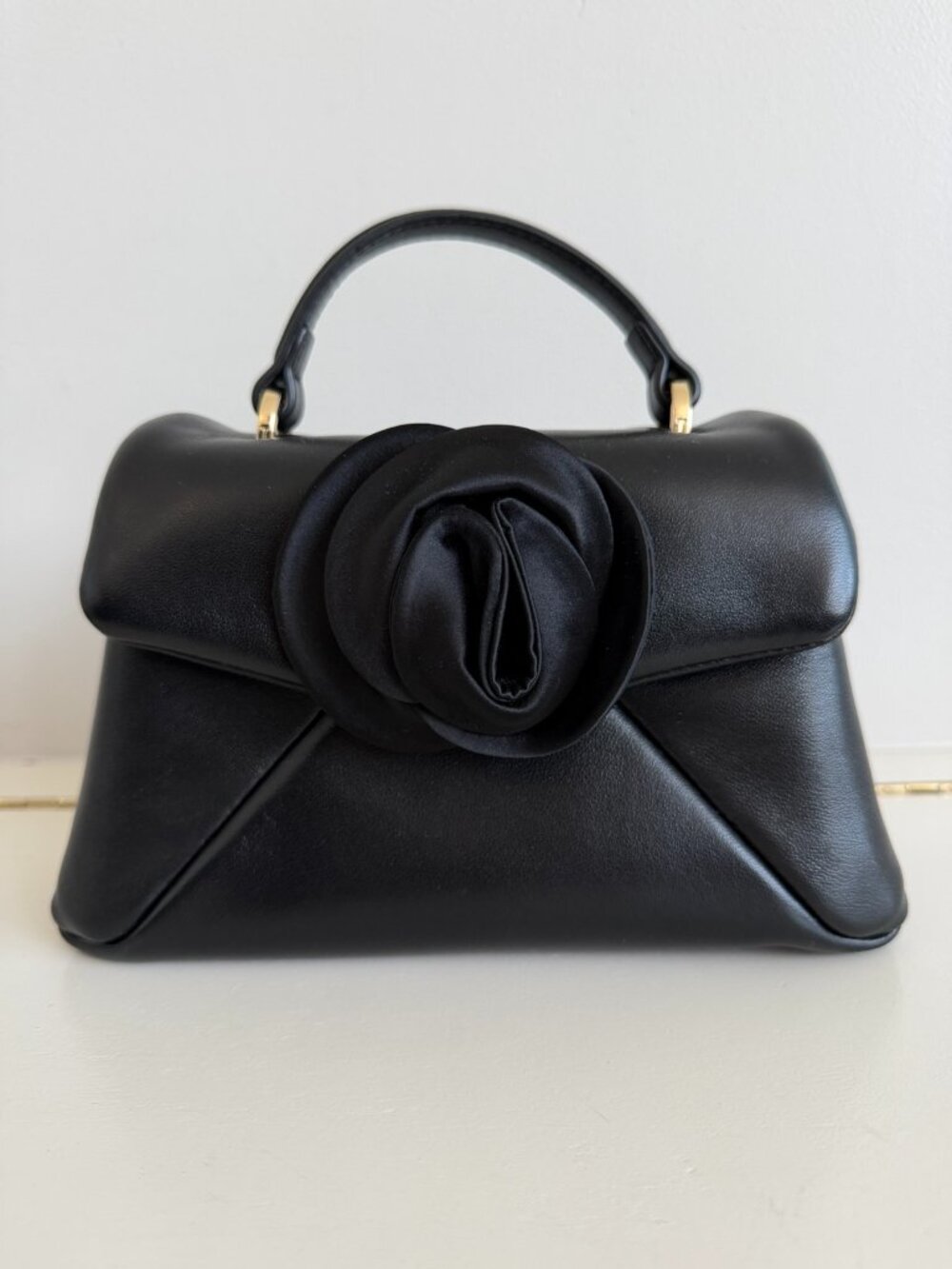 Ted Baker Poppy Rose Black Leather Top Handle Satchel Bag